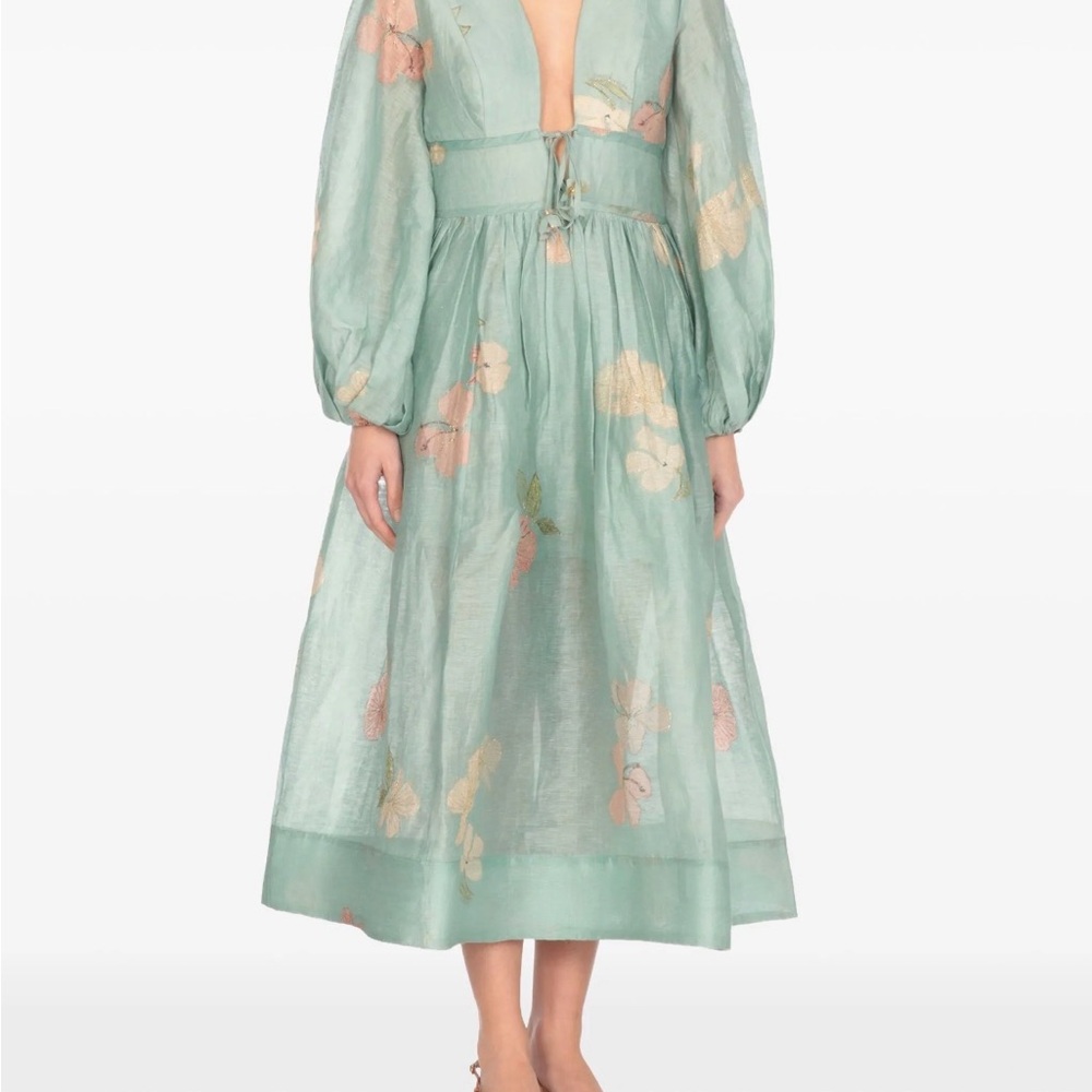 Zimmermann Teal Floral Long Sleeve Dress NWT